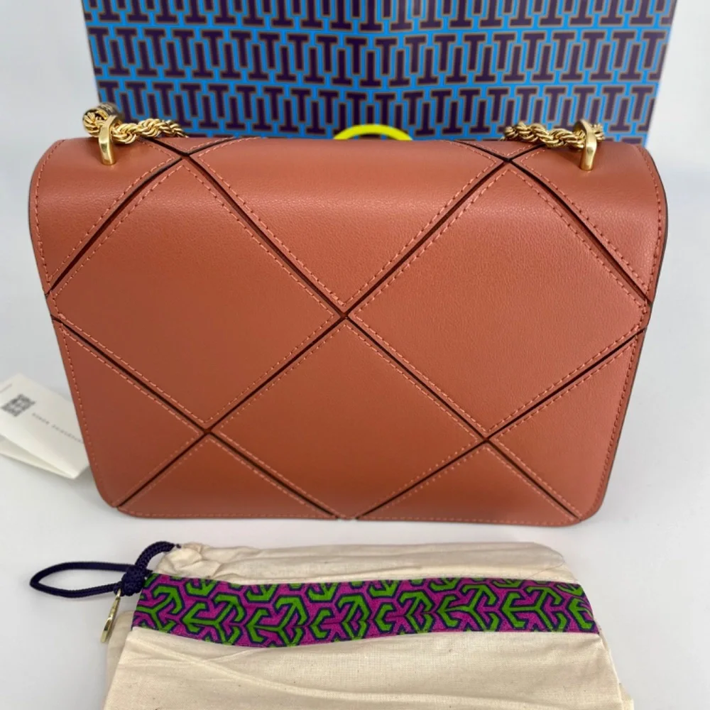 Tory Burch Tan Quilted Leather Shoulder Bag with Gold Hardware